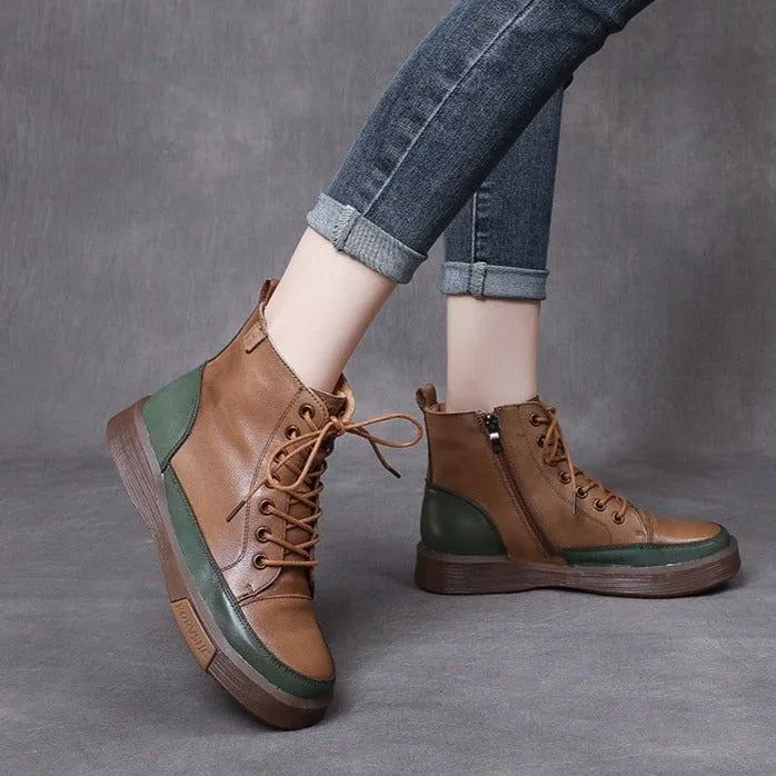 Women's Casual Shoes Handmade Leather Flat Ankle Boots 68188