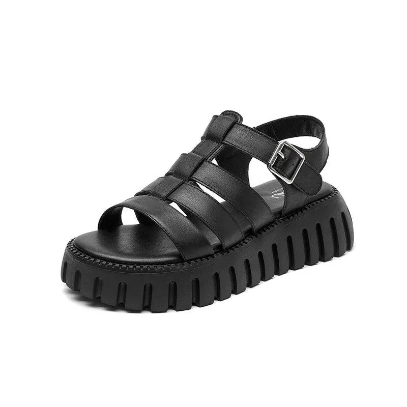 Women's Casual Shoes - Outdoor Leather Platform Sandals - 38201