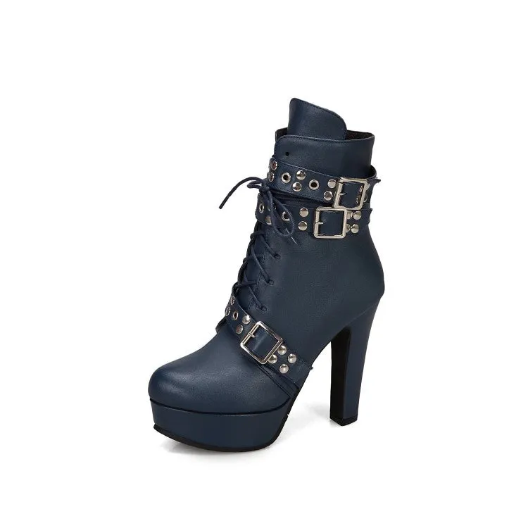 Women's High Heel Platform Short Motorcycle Boots