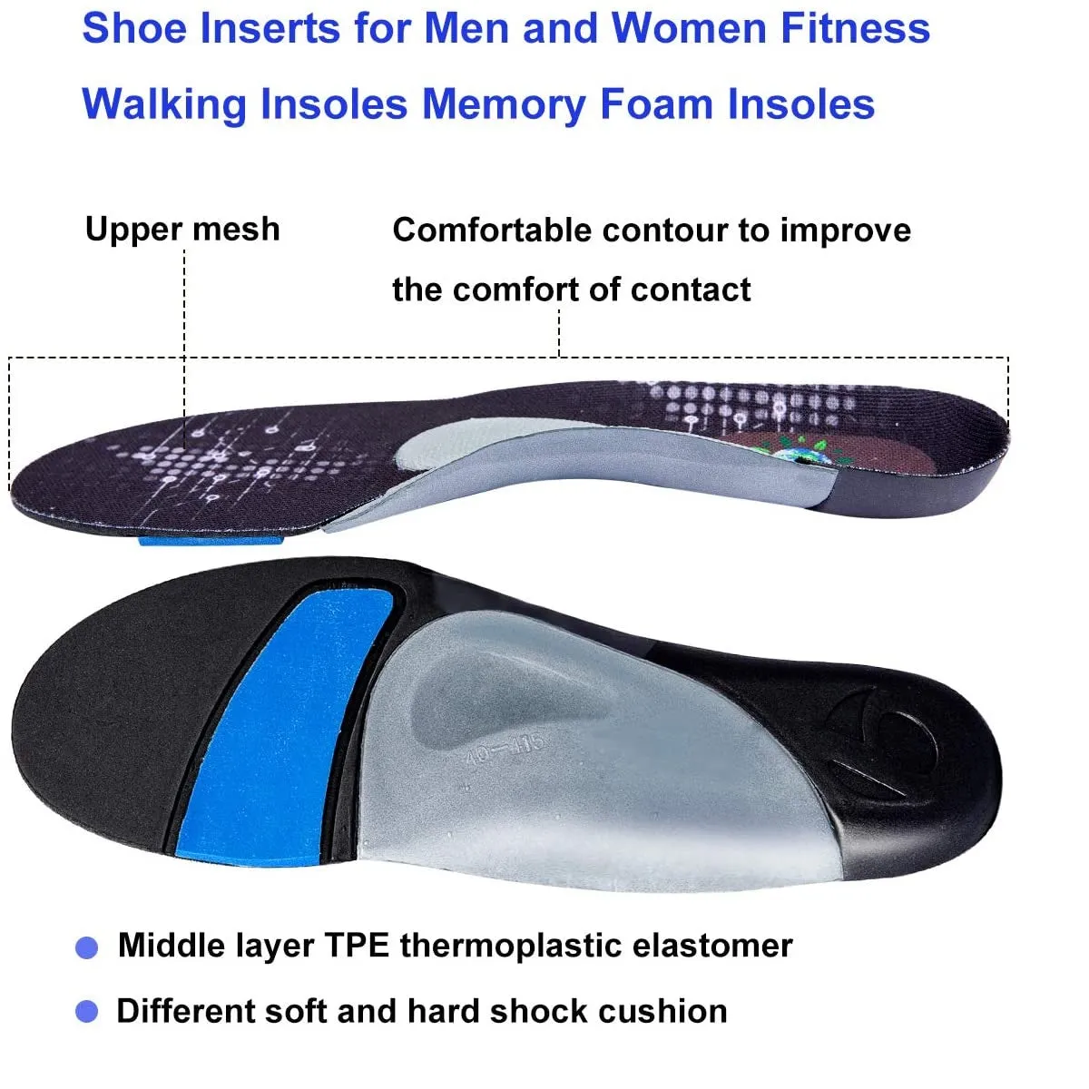 XiFan96 | Shoe Insoles for Men and Women | Flat Feet Plantar Fasciitis Arch Support for Walking, Running, Hiking