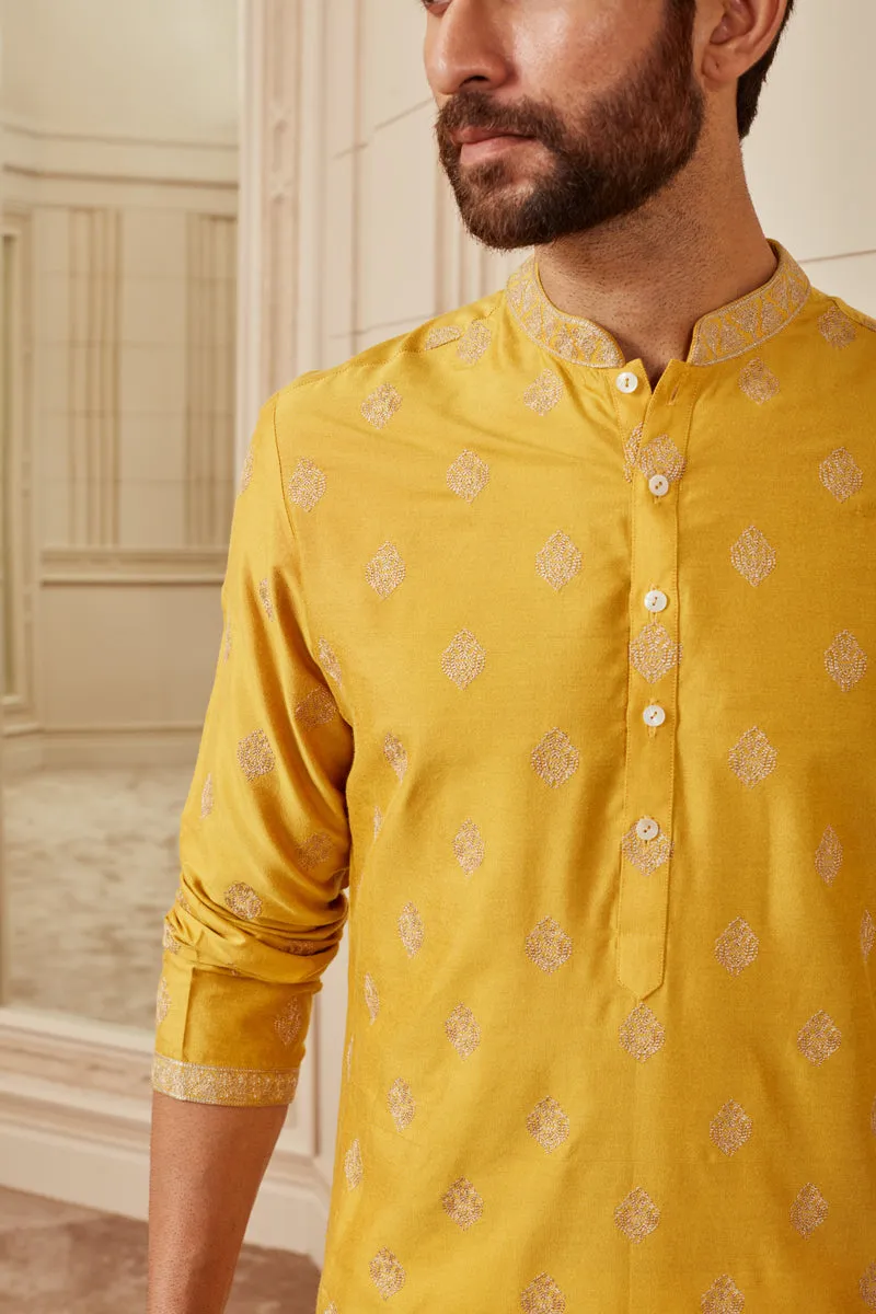 Yellow Butti Jaal Kurta Set