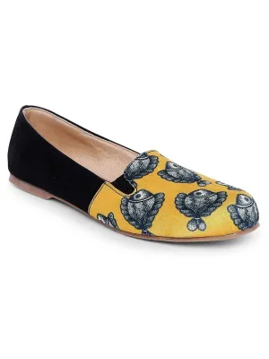 Yellow Madhubani Fish Print Moccasins