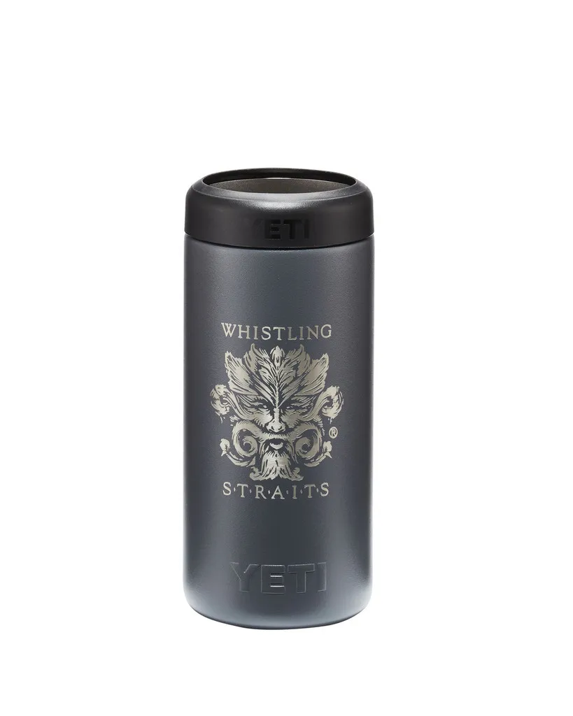 YETI® RAMBLER® 12 OZ COLSTER® SLIM CAN COOLER. WHISTLING STRAITS® LOGO EXCLUSIVELY. 3 COLOR OPTIONS.