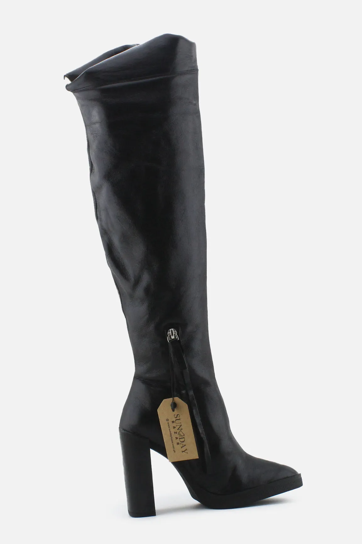 Zara Zipper Block Thigh High Boots | 100% Authetic Leather