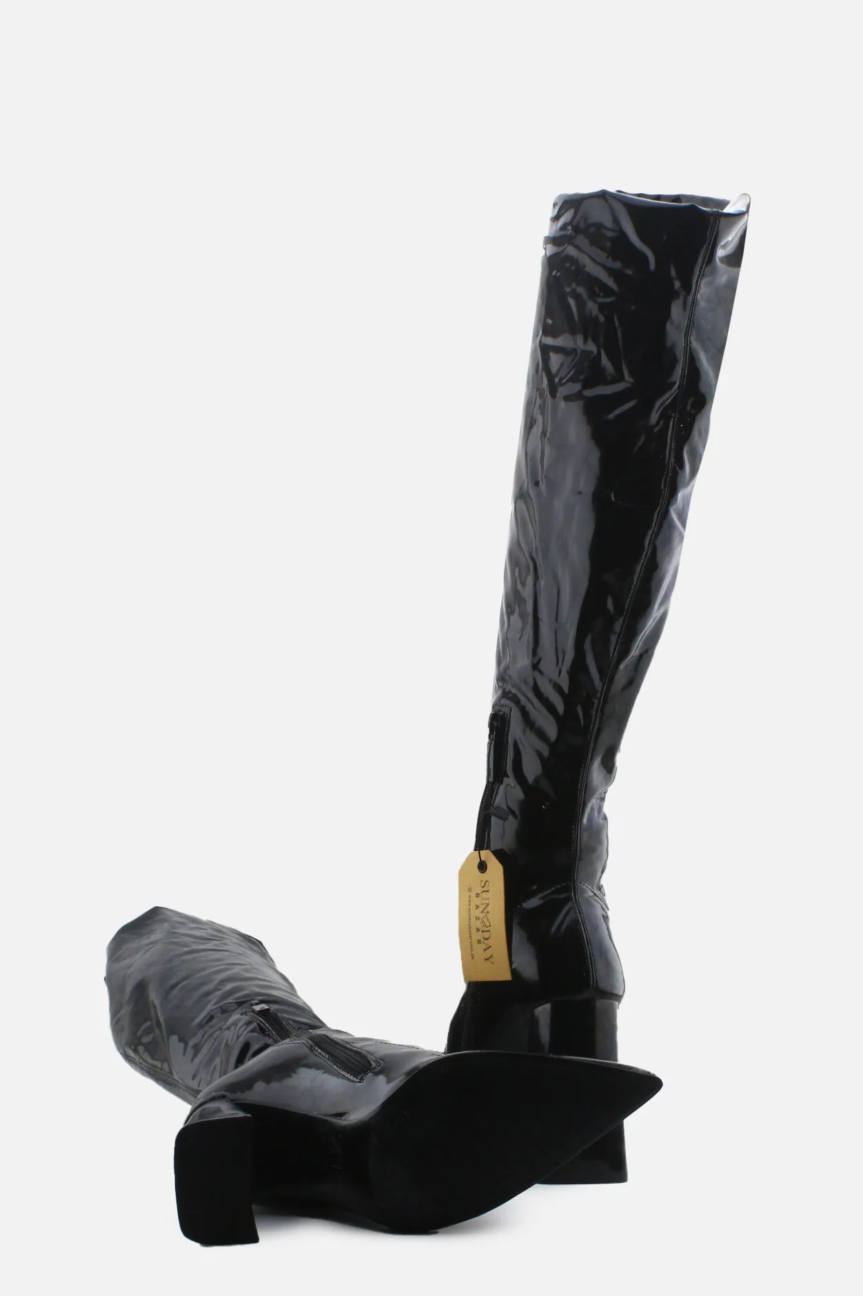 Zara Zipper Block Thigh High Boots | 100% Synthetic Leather