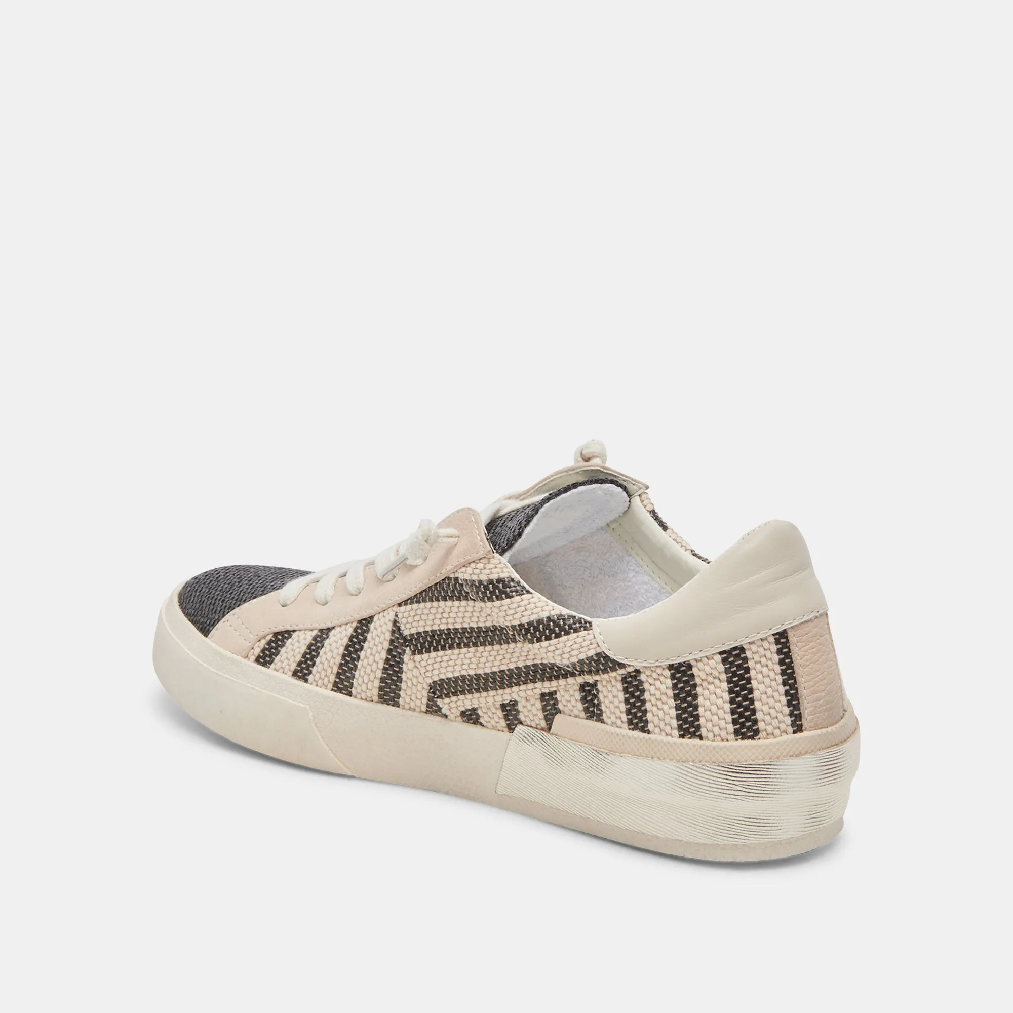 ZINA PATCH SNEAKERS BLACK BEIGE RAFFIA