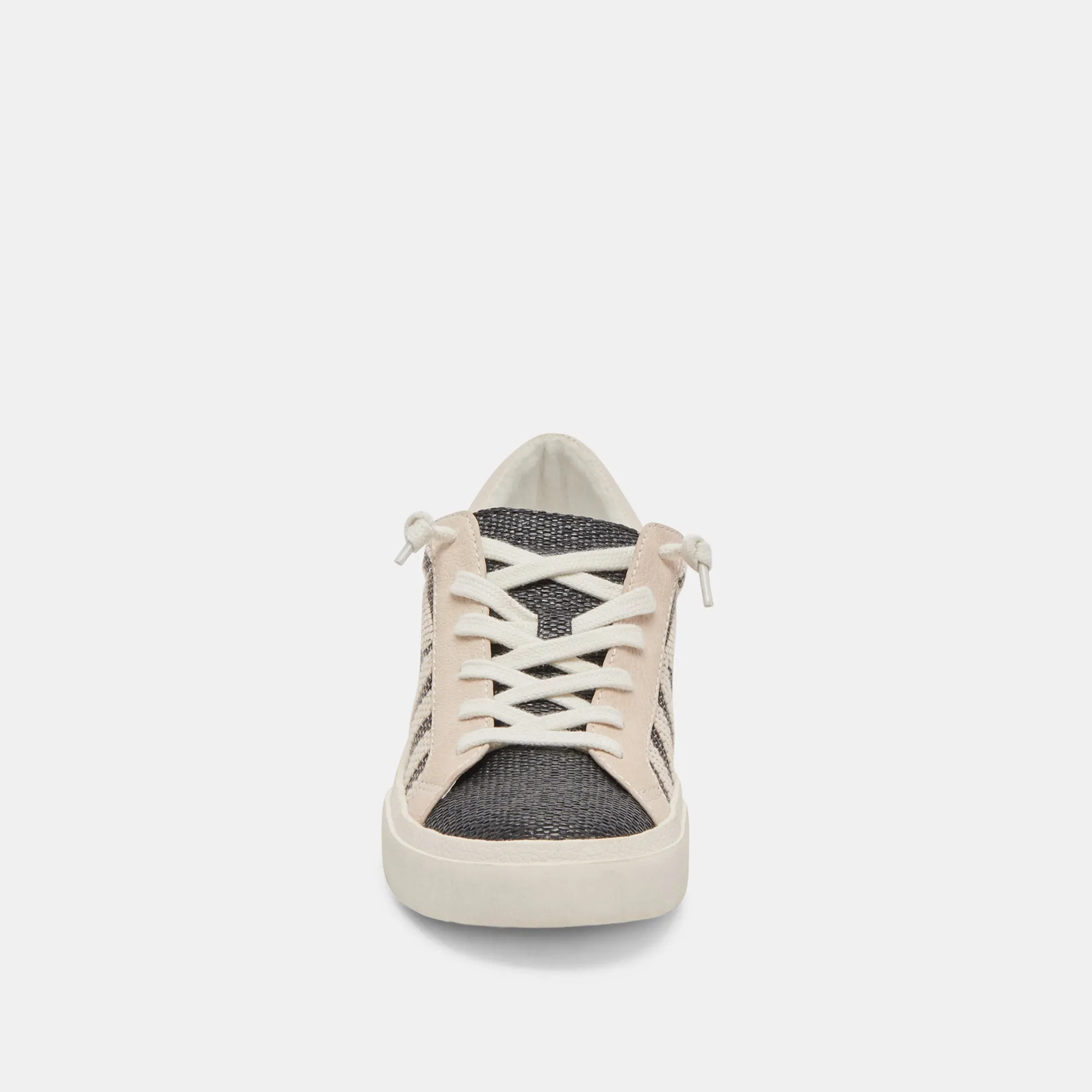 ZINA PATCH SNEAKERS BLACK BEIGE RAFFIA